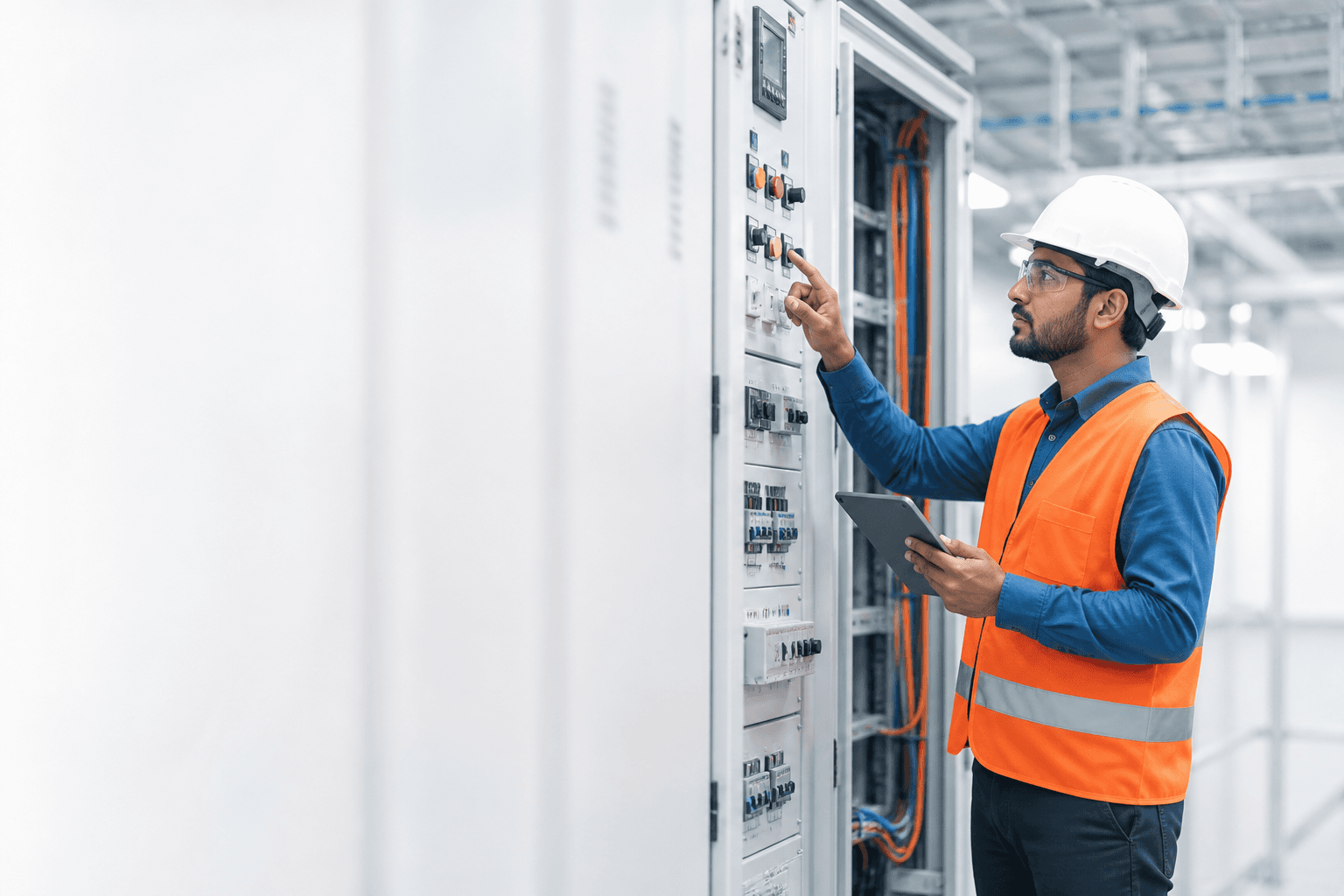 Engineer working with modern electrical systems