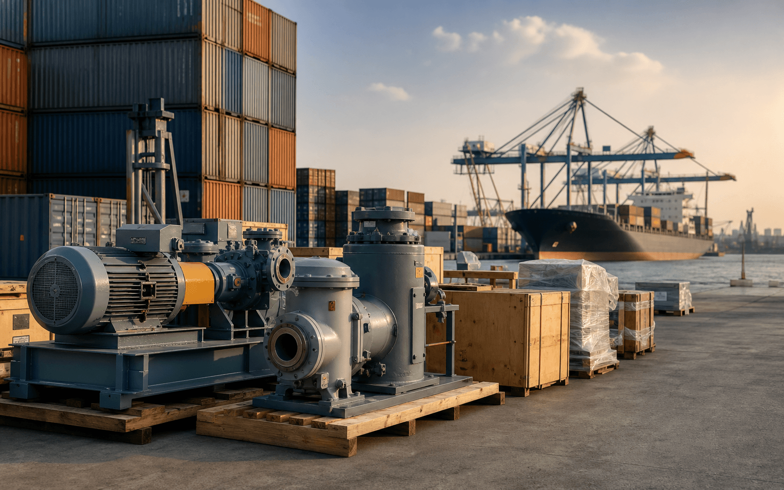 Industrial equipment prepared for global shipping
