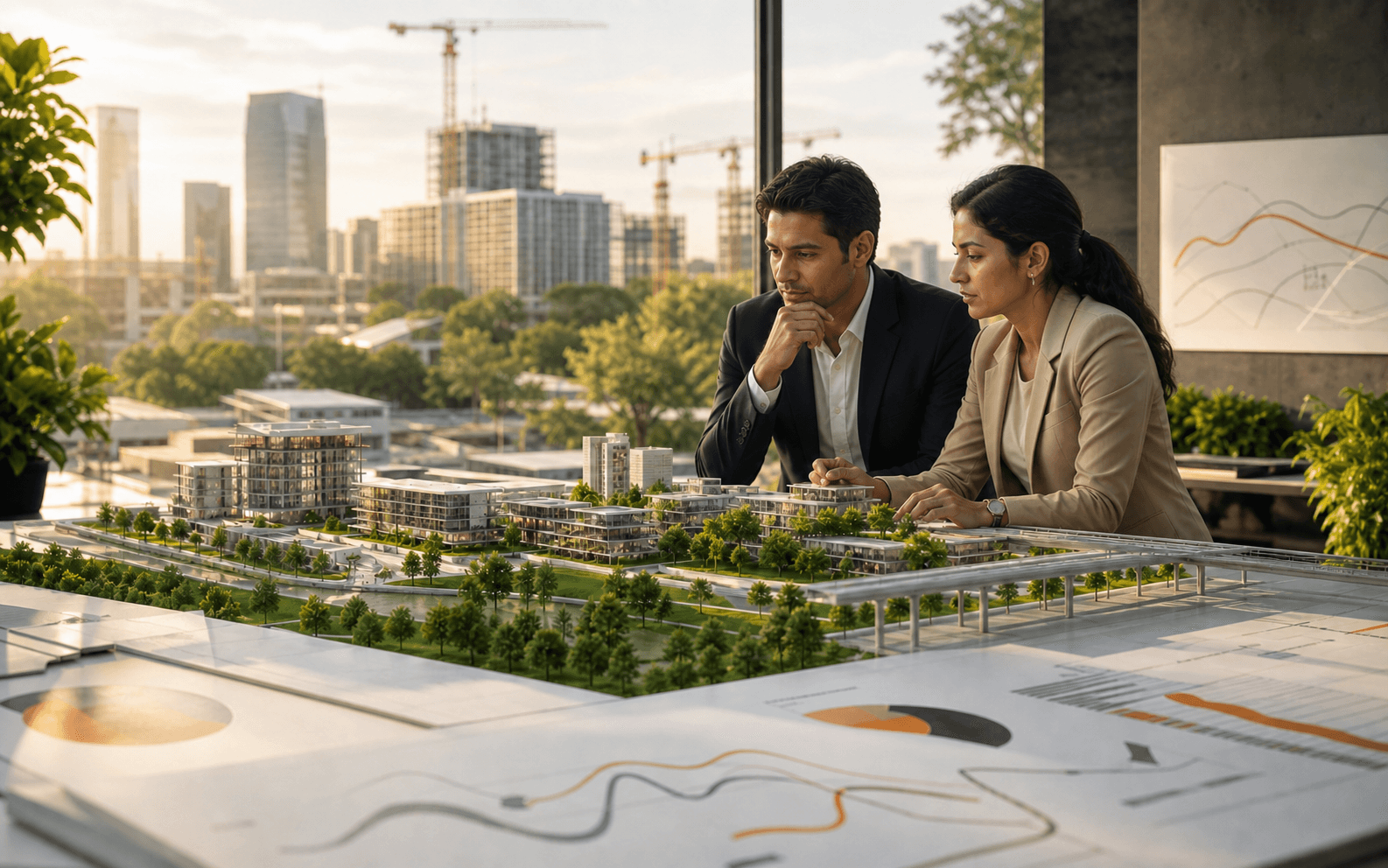Professionals evaluating an infrastructure investment model
